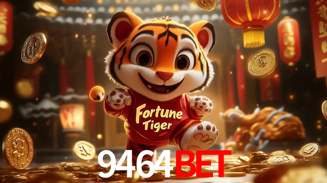 O alegre personagem do Fortune Tiger correndo sobre um caminho de moedas de ouro, simbolizando os grandes prêmios e a diversão do popular jogo de slot do 9464BET.